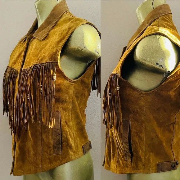 LEATHER RANCH Vintage 80’s SUEDE Western Beaded Leather VEST Size 1 - Picture 6 of 16